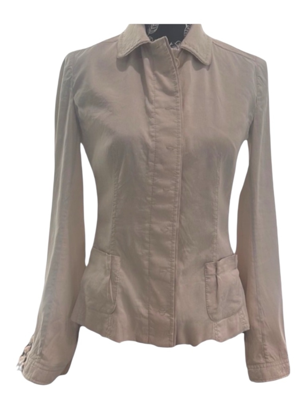 Elie Tahari Linen Blend Peplum Jacket Cream XS Hidden Button - Picture 2 of 12
